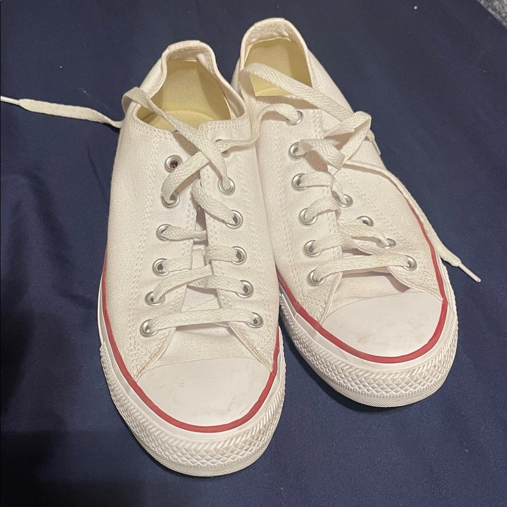 Converse White Canvas Sneakers with Red Accents